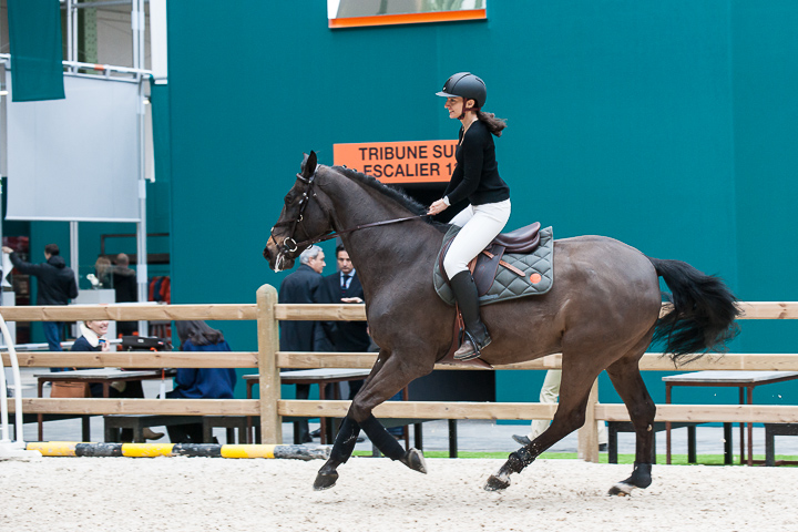 La Cavalière masquée essaie la selle Hermès Cavale au Grand Palais, pendant le Saut Hermès 2013 !