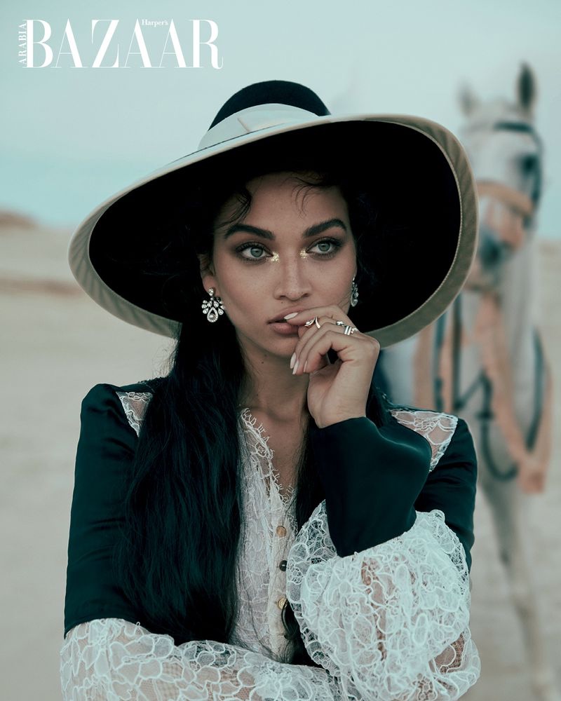 www.lacavalieremasquee.com | Greg Swales for Harper’s Bazaar Arabia January 2020 w/ Shanina Shaik