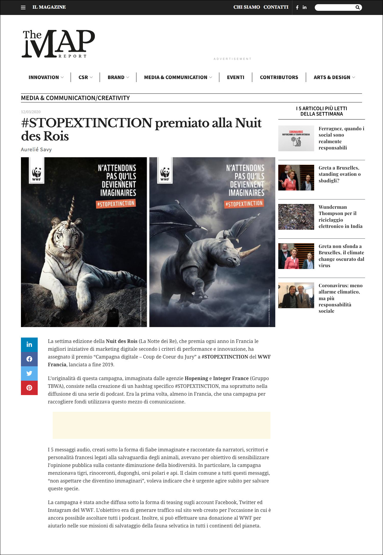 Aurélie Savy per THE MAP REPORT: #STOPEXTINCTION premiato alla Nuit des Rois