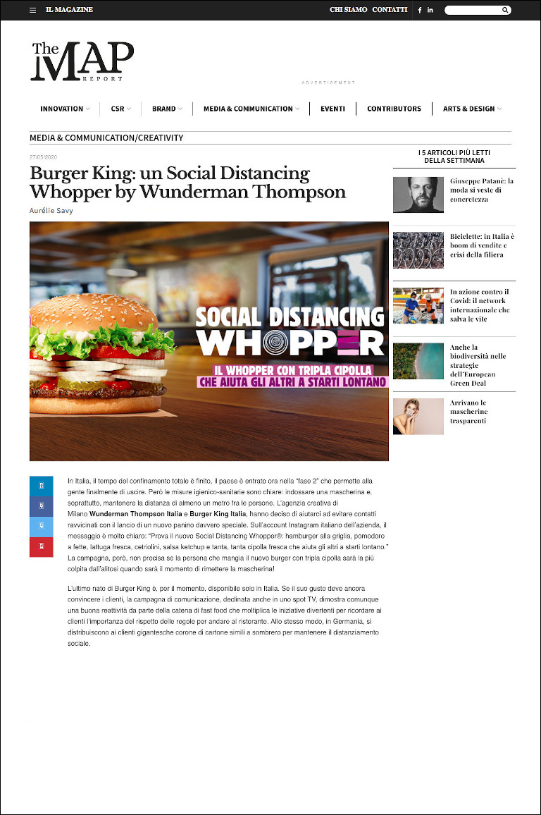 Aurélie Savy per The Map Report | Burger King : Social Distancing Whopper